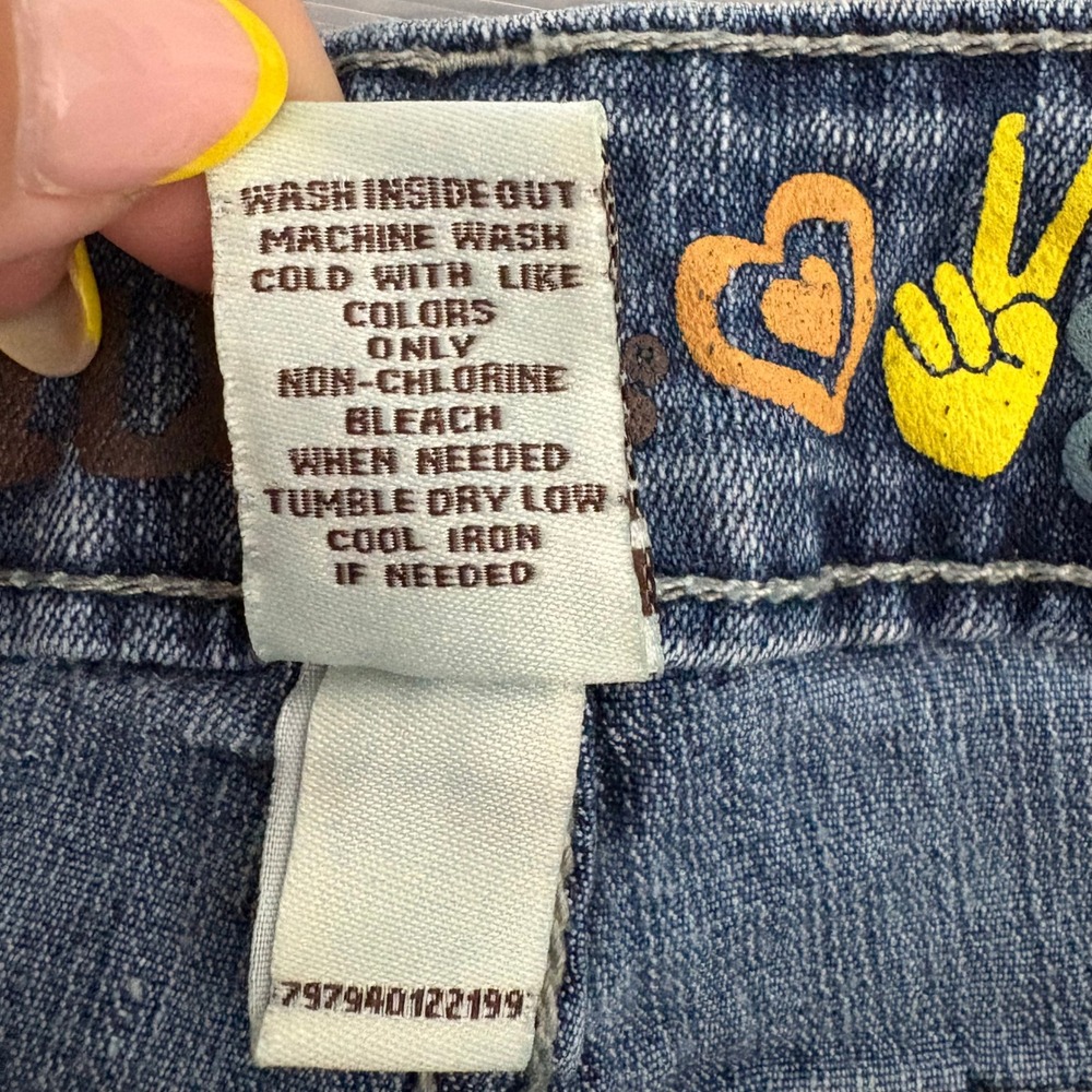VTG Y2K Mudd Low Rise Micro Mini Denim Shorts Blue Acid Wash Embroidered Size 9 - Picture 8 of 8